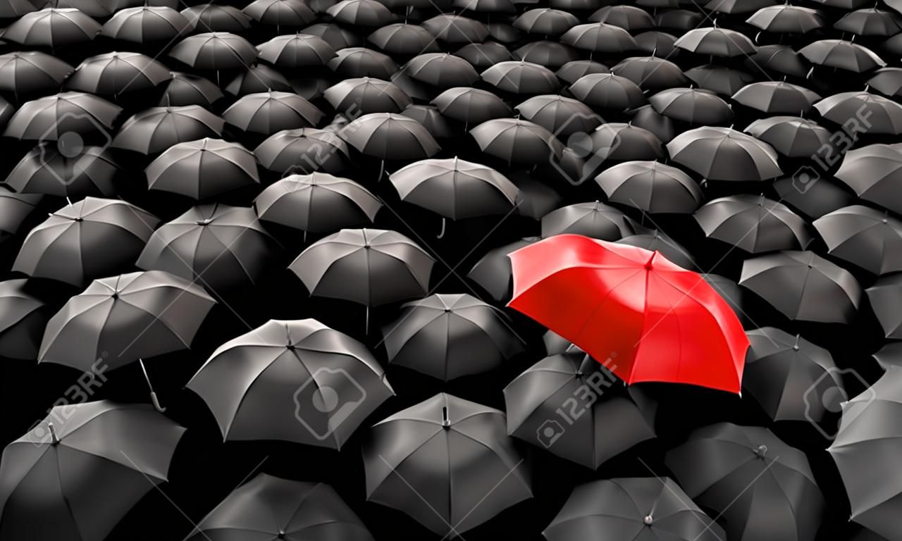 Иллюстрация из красного зонтика среди многих темных