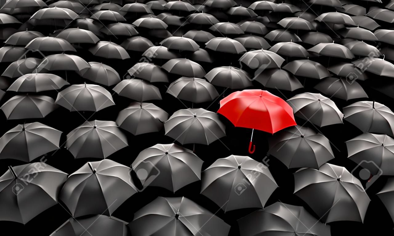 Иллюстрация из красного зонтика среди многих темных