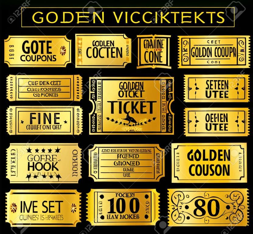 Zestaw wektor jedenaście złotych biletów i kupony szablony Vector plik jest podzielony na warstwy do rozdzielenia elementów graficznych i tekstu z tekstury