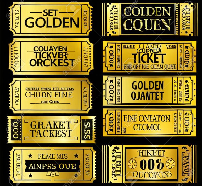 Set von elf goldenen vector Tickets und Coupons Vorlagen Vektordatei ist in Schichten organisiert, um grafische Elemente aus Textur und Text trennen