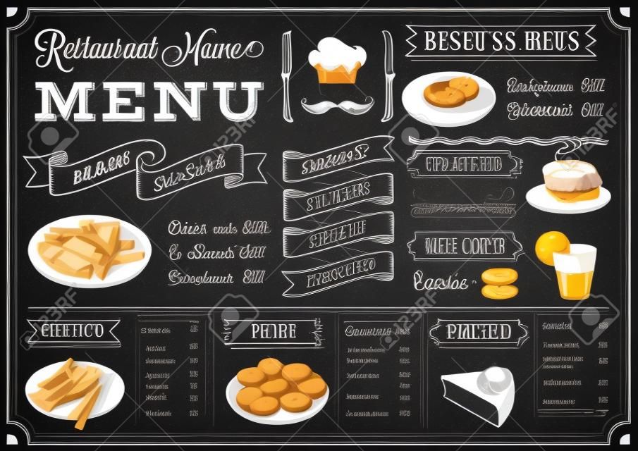 Полный вектор шаблон меню классной доски для ресторанных и закусочных с элементами гранж