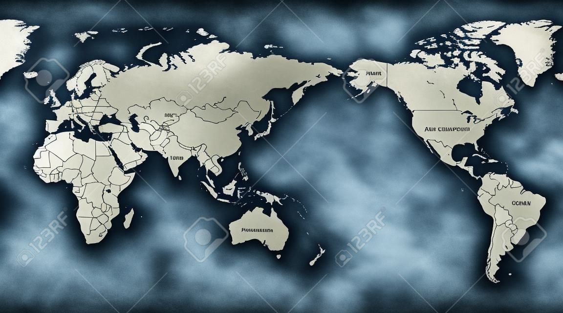 Azul político Mapa do mundo Pacífico Centrado