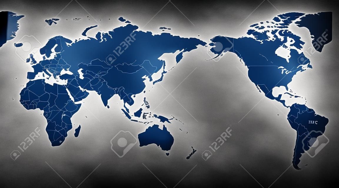 Mappa del mondo politico blu al centro del Pacifico