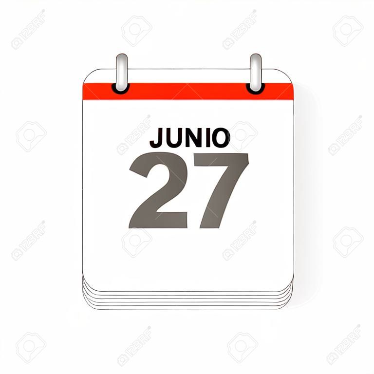 Junio 27、6月27日の日付は、スペイン語で日付オーガナイザーカレンダーのページに表示されます