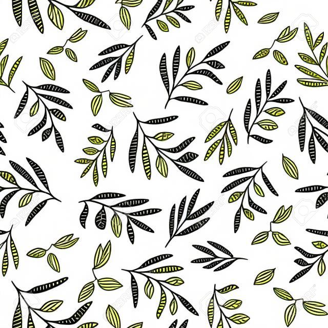 Seamless olive branch pattern. Hand drawn vector illustration