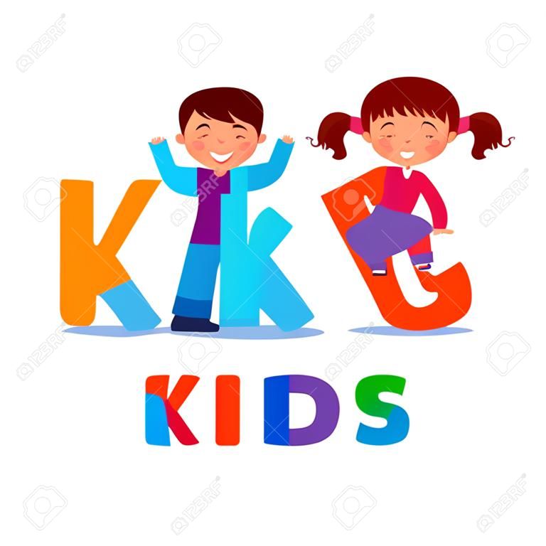 Le mot KIDS signifie des vêtements. Logo pour le magasin de vêtements. Illustration vectorielle.