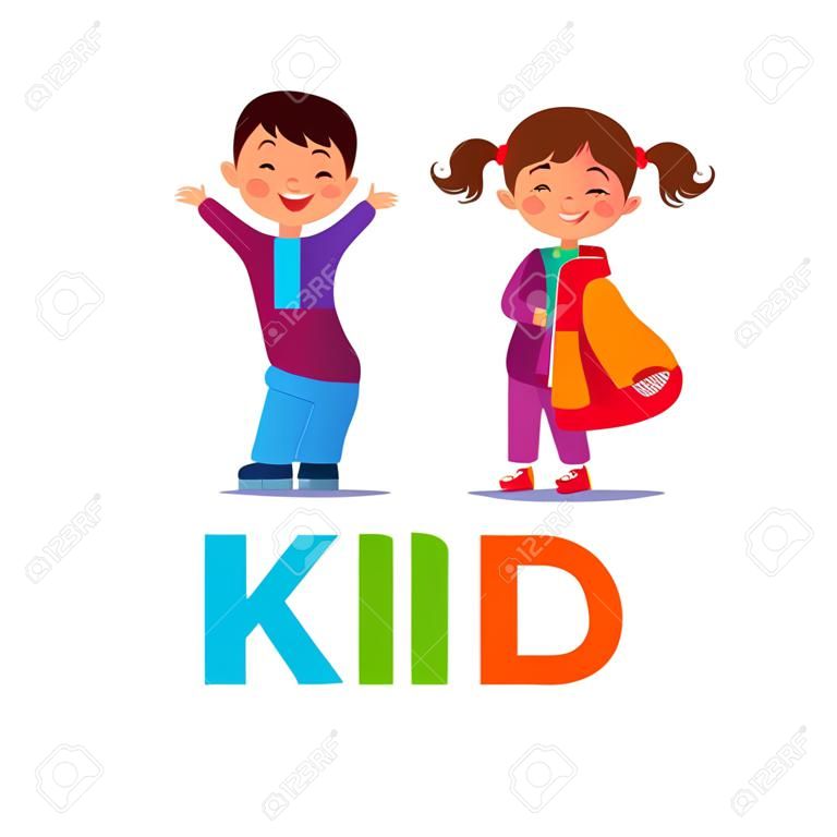 Le mot KIDS signifie des vêtements. Logo pour le magasin de vêtements. Illustration vectorielle.