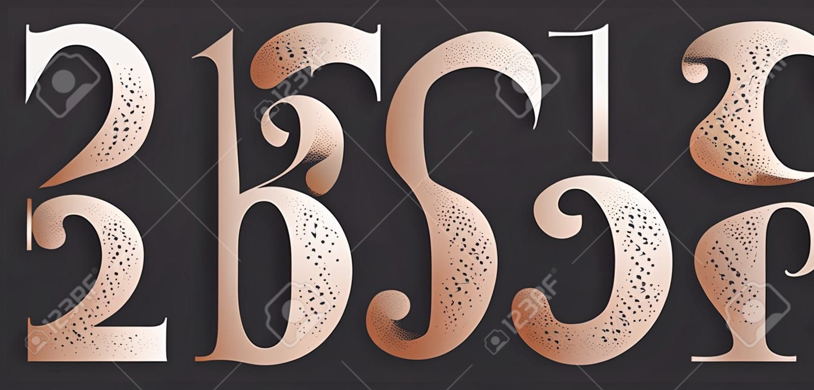 Number font. Font of numbers in classical french didot or didone style with contemporary geometric design and texture. Vintage and old school retro typographic for magazine. Vector Illustration