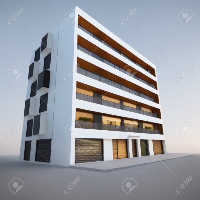 3D rendering van een modern appartementengebouw