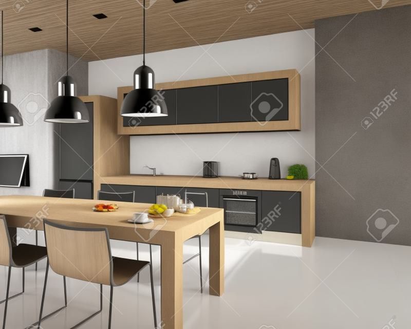3D-Rendering eines modernen industriellen Stil Küche