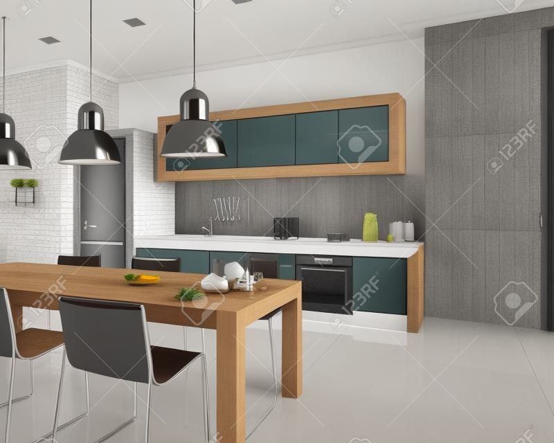3D rendering of a modern industrial style kitchen