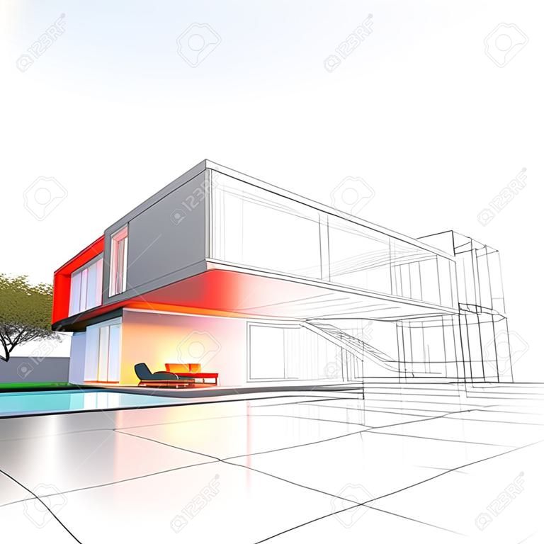 Impressionante casa moderna com projeto de arquitetura de piscina
