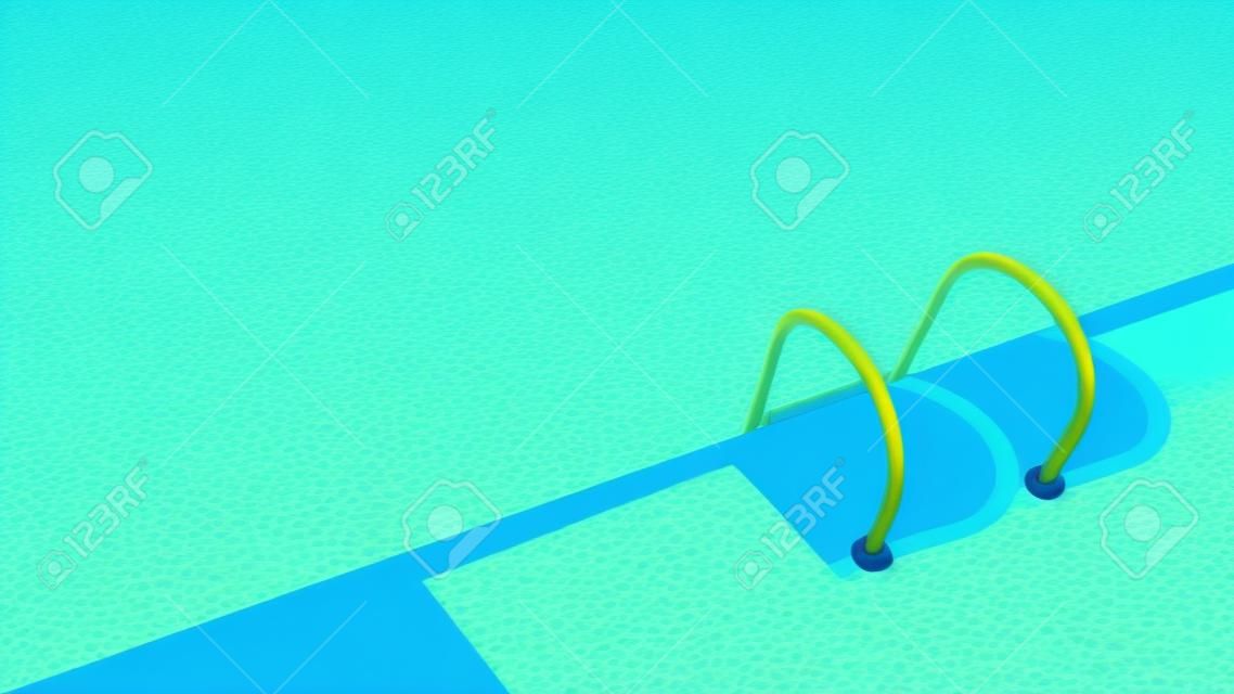 3D-Rendering eines klassischen Pools in Blau und Gelb