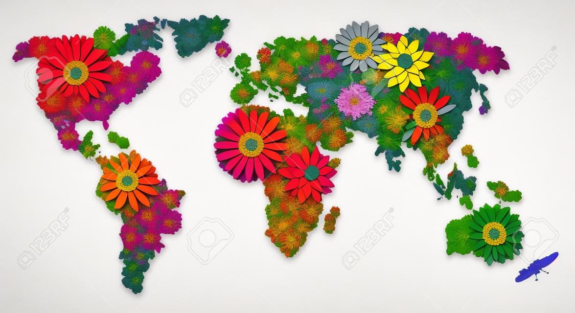 Dünya haritası çiçeklerden oluşan