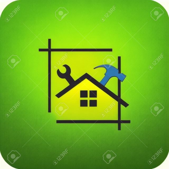 メンテナンスツールと家の建設コンセプトを備えたホーム修理ロゴ
