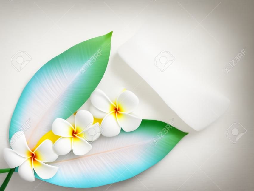 Frangipani plumeria Spa Flower on white wooden, soft focus