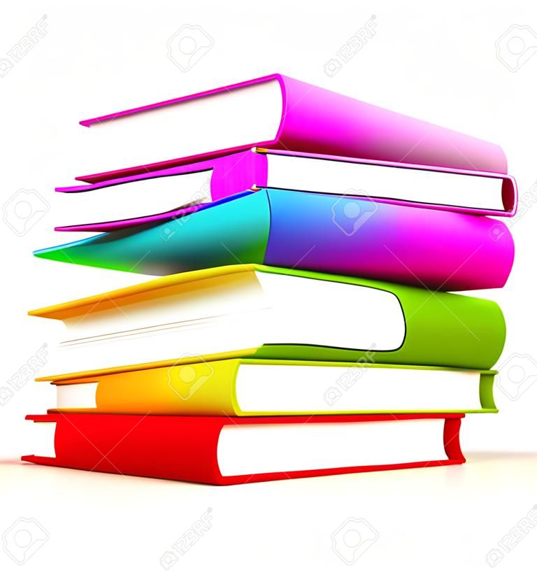 farbige Bücher 3D-Darstellung auf weißem Hintergrund