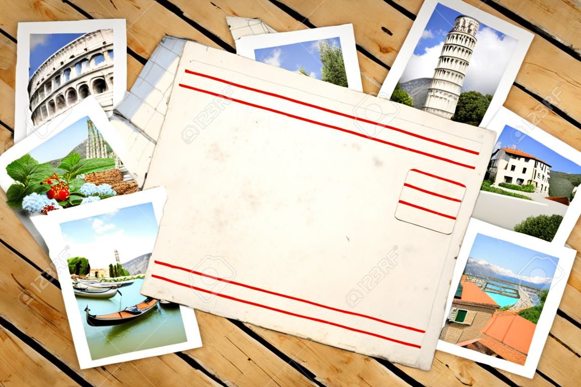 Herinneringen aan Italië Oude postkaart en foto's