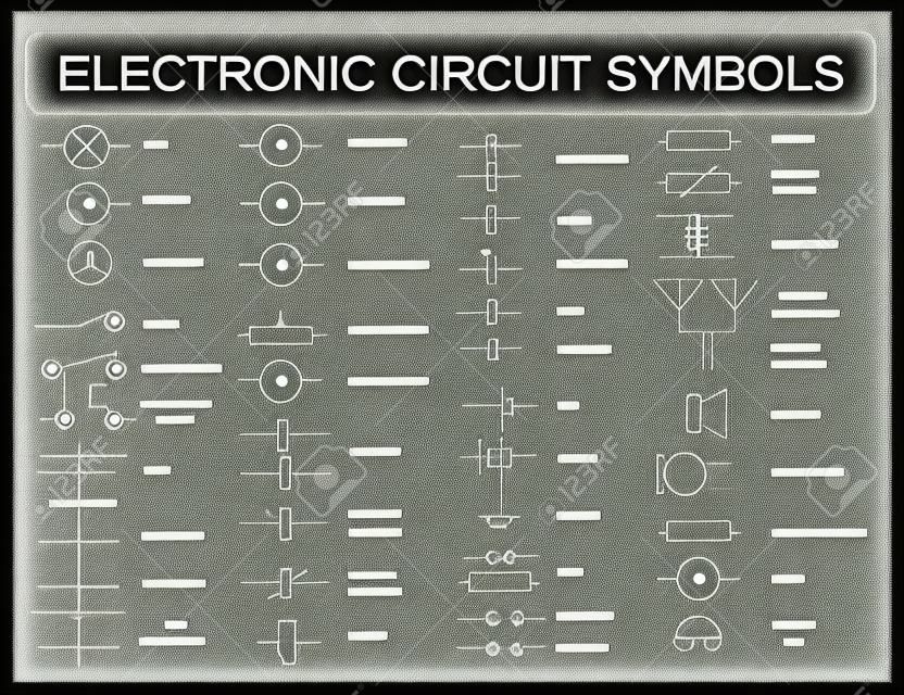 Collection of blueprint electronic circuit symbols