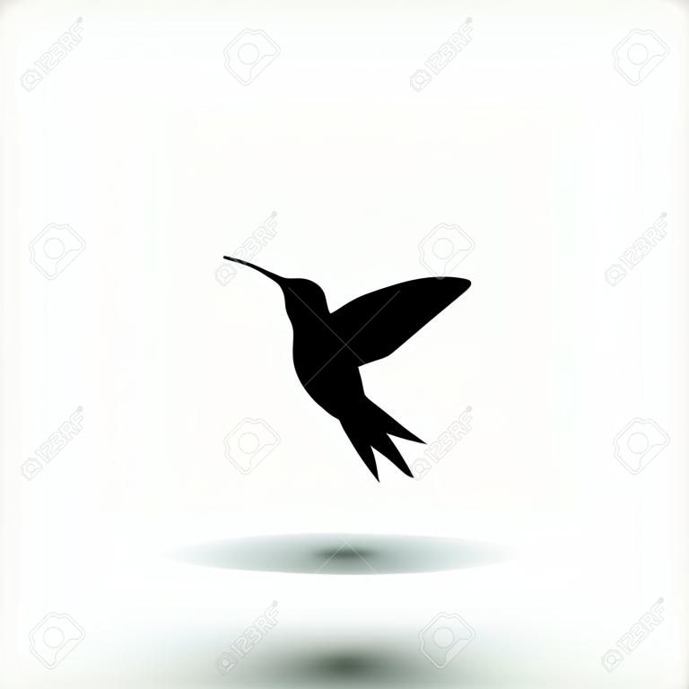 Kolibri-Symbol. Flache Vektorillustration im Schwarzen auf weißem Hintergrund.