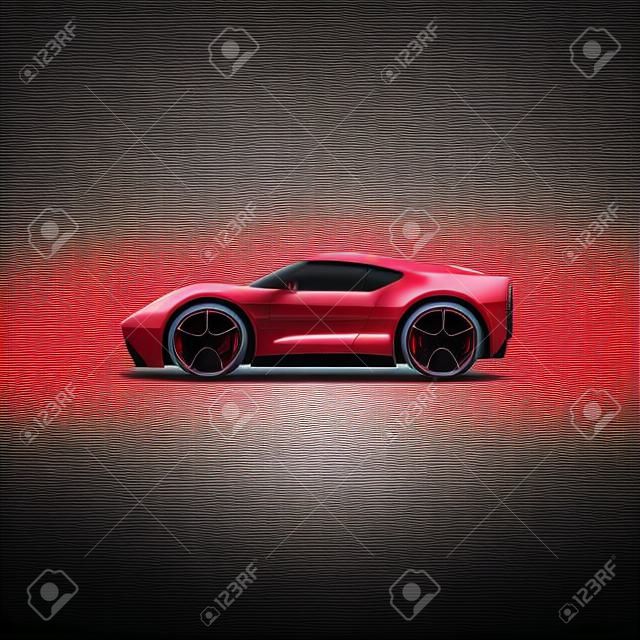 Pixel red cartoon sport car. Side view