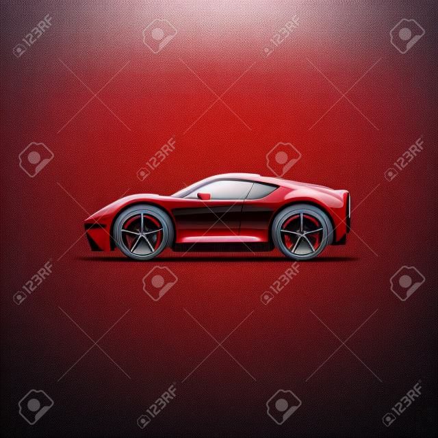 Pixel red cartoon sport car. Side view