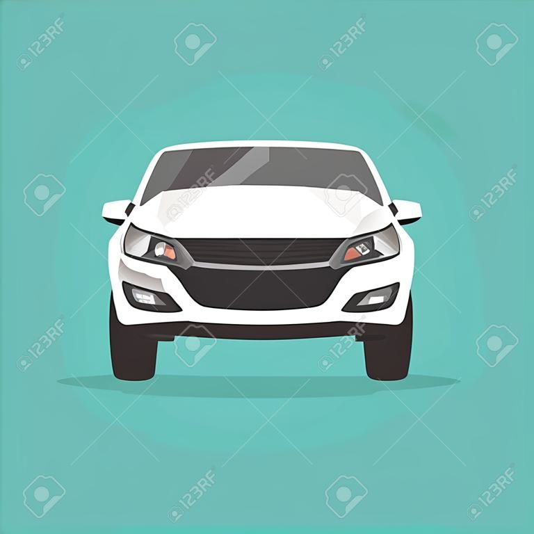 Damaged white car front view. Car accident Vector illustration