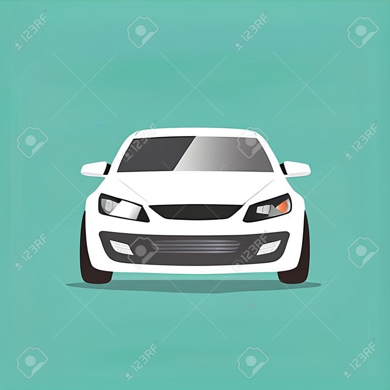 Damaged white car front view. Car accident Vector illustration