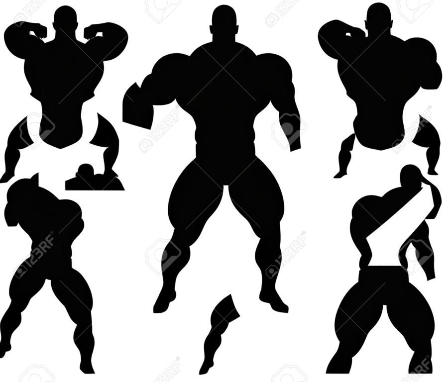 Schattenbildillustration eines Bodybuilders. Männliche muskulöse Anatomie. Vektor-Illustration