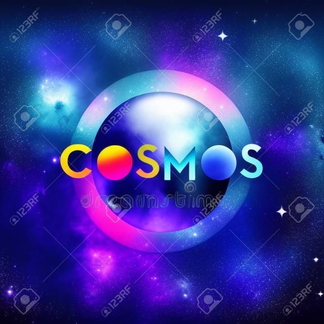 De achtergrond van het sterrenuniversum. Tekst: "Kosmos." Begrip sterrenstelsel, ruimte, kosmos, nevel, ruimtestof. Vector illustratie
