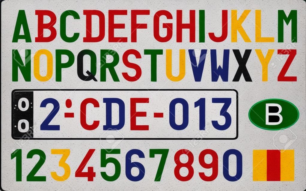Belgium autólemez, betűk, számok és szimbólumok