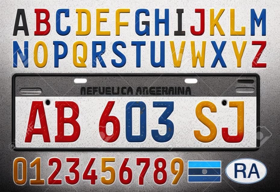 Tablica rejestracyjna samochodu Argentyna, litery, cyfry i symbole