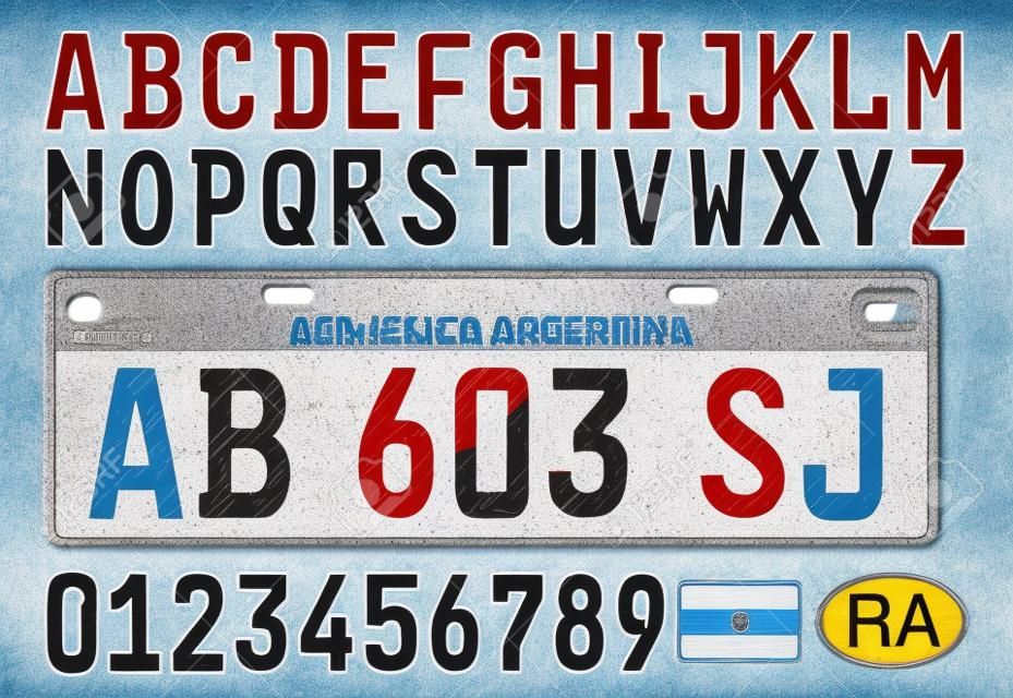 Tablica rejestracyjna samochodu Argentyna, litery, cyfry i symbole