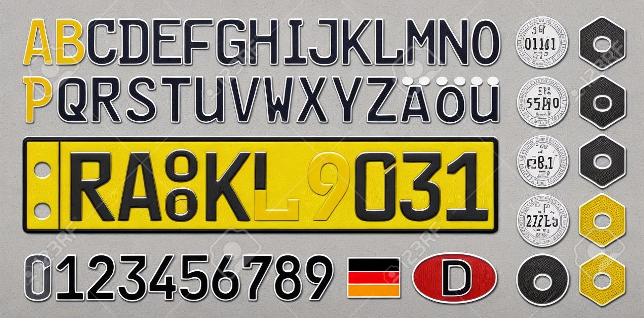Placa, letras, números e símbolos do carro de Alemanha