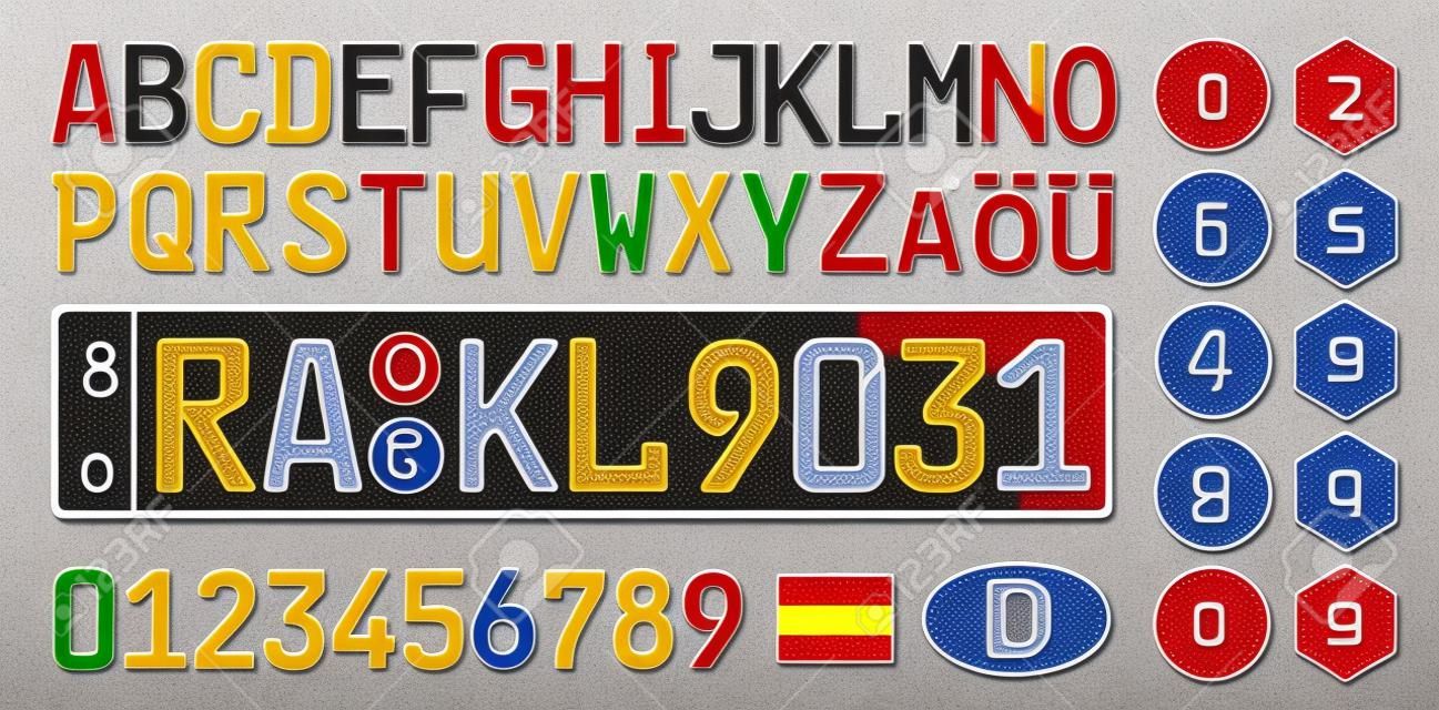 德国汽车车牌，字母，数字和符号