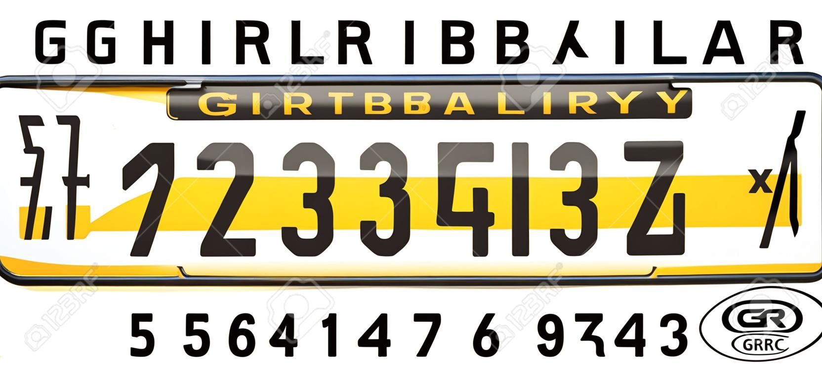 Gibraltar car license plate, letters, numbers and symbols, Europe