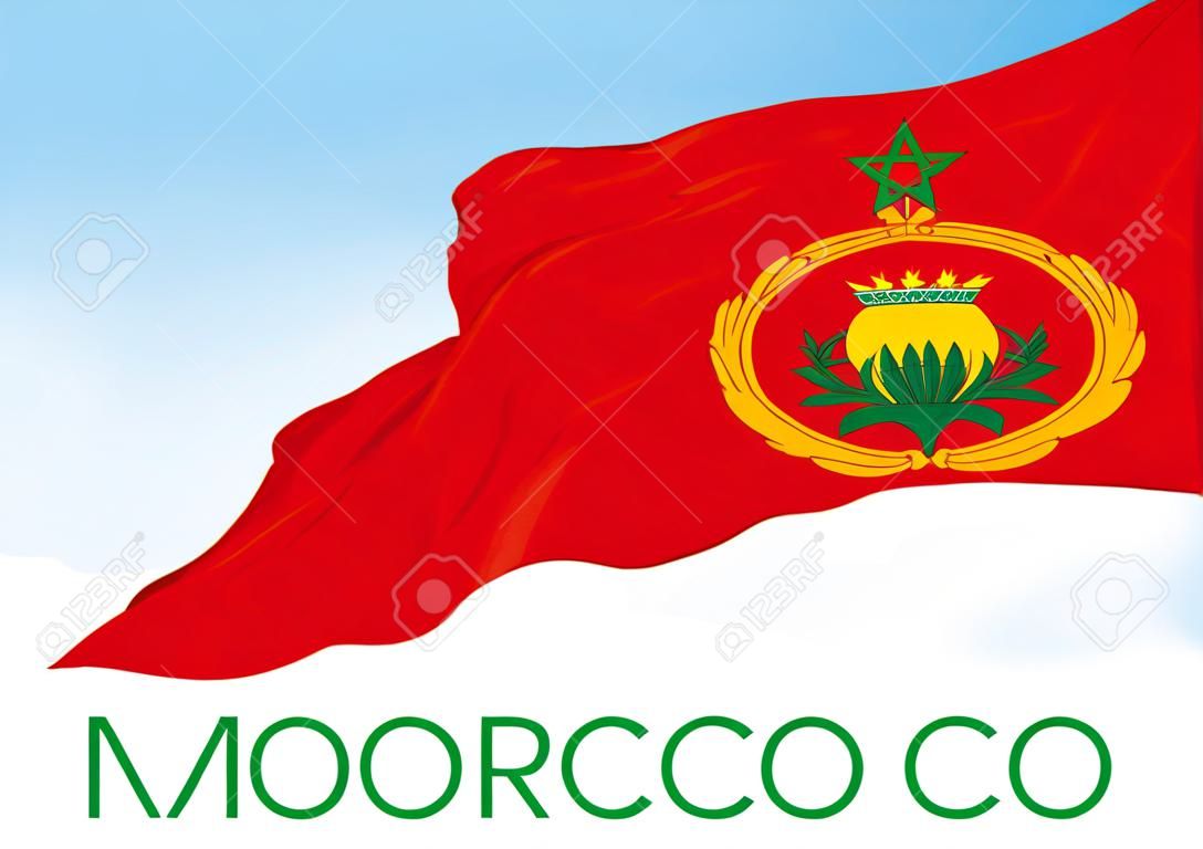 Bandiera nazionale ufficiale del Marocco e stemma, paese nordafricano, illustrazione vettoriale