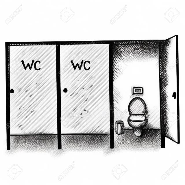 kabina WC publicznym, wyciągnąć rękę, doodle styl, szkic ilustracji