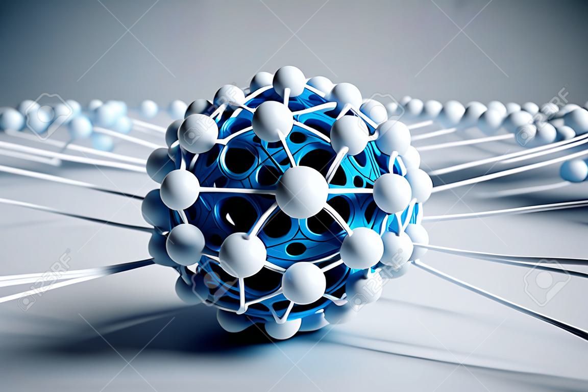 Blue and white sphere network structure - 3D illustration