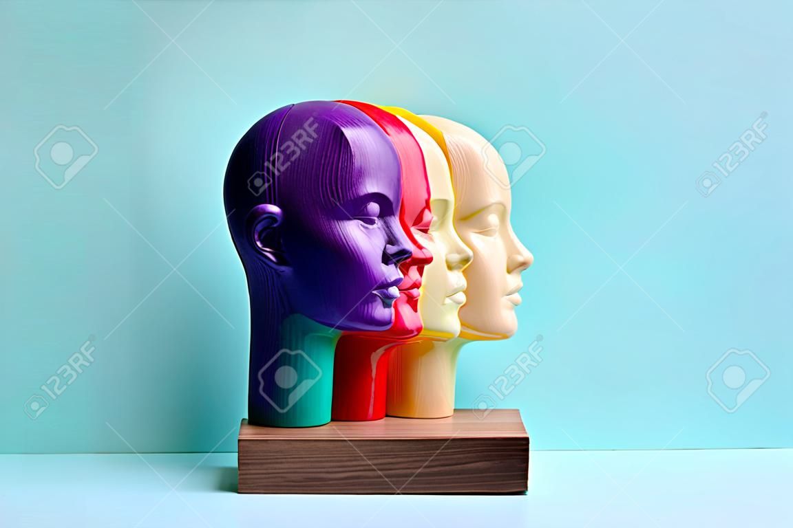 A wooden head showcasing various colors symbolizing diversity and inclusion.