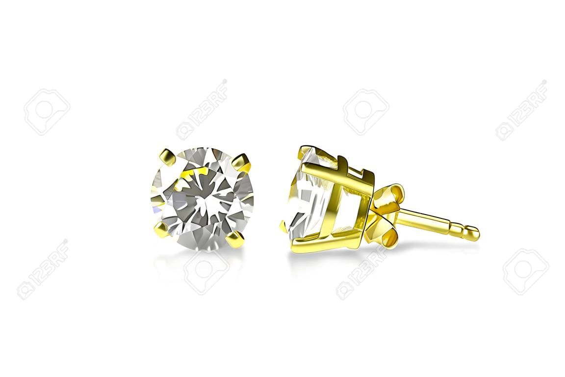Beautiful yellow gold diamond stud earrings round brilliant. Diamond earrings.