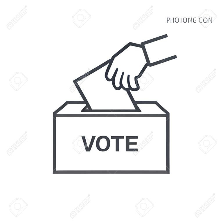 Hand voting ballot box icon. Hand putting paper in the ballot box. Isolated vector illustration.