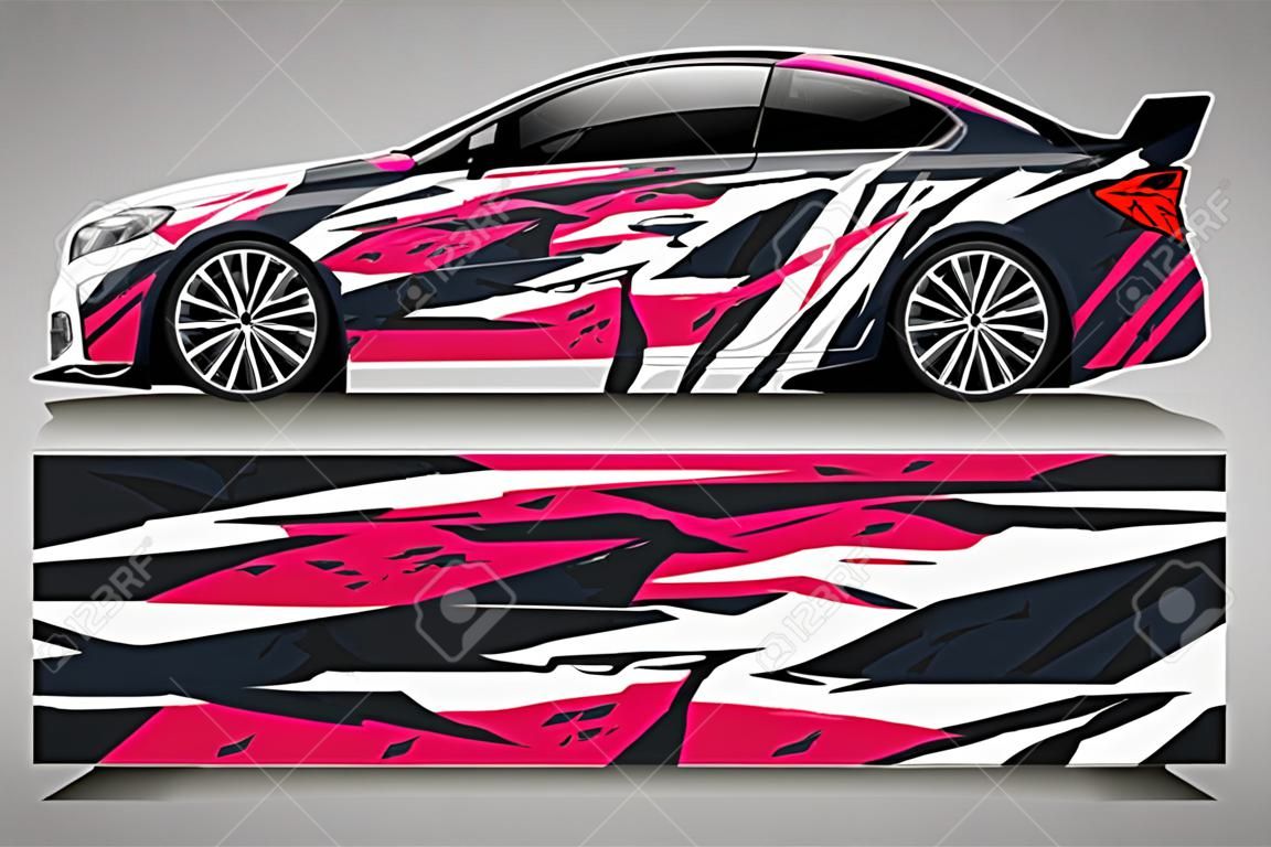 Car decal wrap design vector. Graphic abstract stripe racing background kit designs for vehicle, race car, rally, adventure and livery - Vector