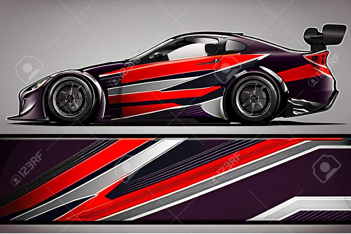 カーデカールラップデザインベクトル。車両、レースカー、ラリー、冒険とリバリーのためのグラフィック抽象的なストライプレーシング背景キットのデザイン - ベクトル