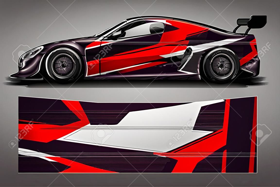 カーデカールラップデザインベクトル。車両、レースカー、ラリー、冒険とリバリーのためのグラフィック抽象的なストライプレーシング背景キットのデザイン - ベクトル