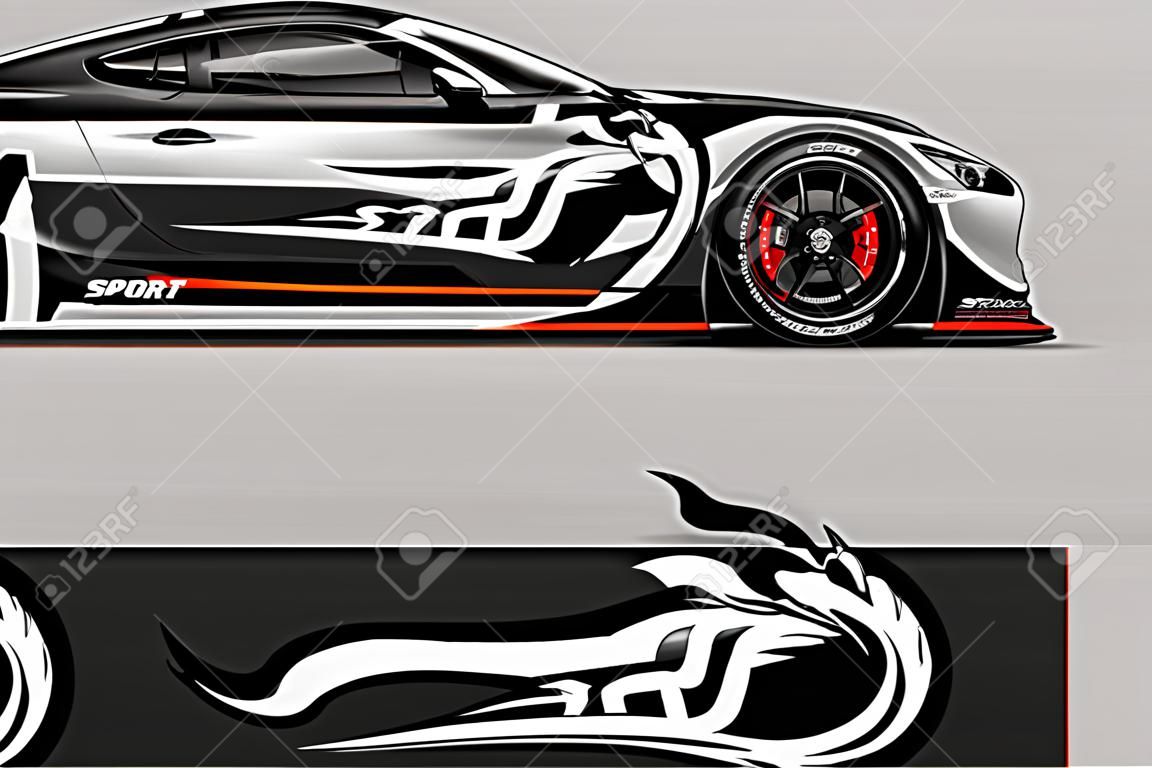 Diseño de envoltura de carreras de autos deportivos. diseño vectorial. - Vector