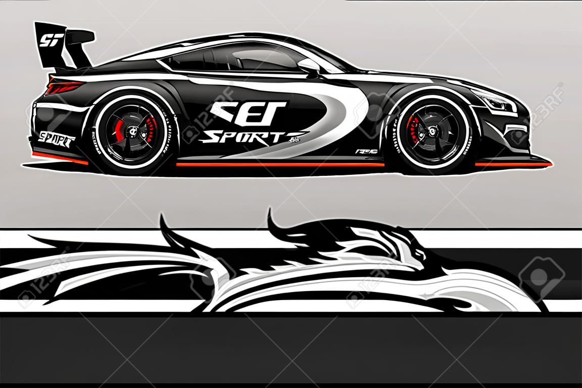 Diseño de envoltura de carreras de autos deportivos. diseño vectorial. - Vector