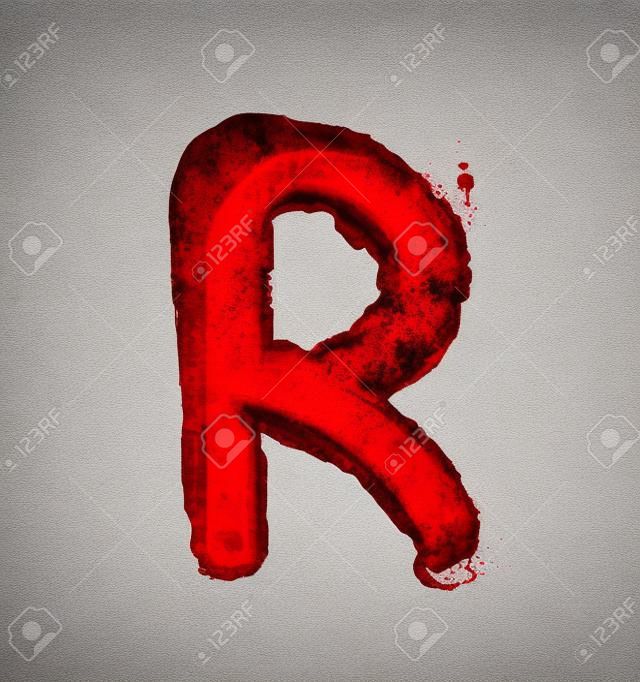 Caratteri di sangue scritte con le dita insanguinate, la lettera R
