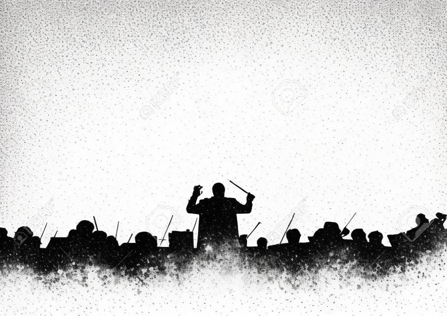 Симфонический оркестр в виде силуэта на белом фоне