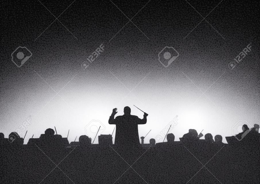 Симфонический оркестр в виде силуэта на белом фоне